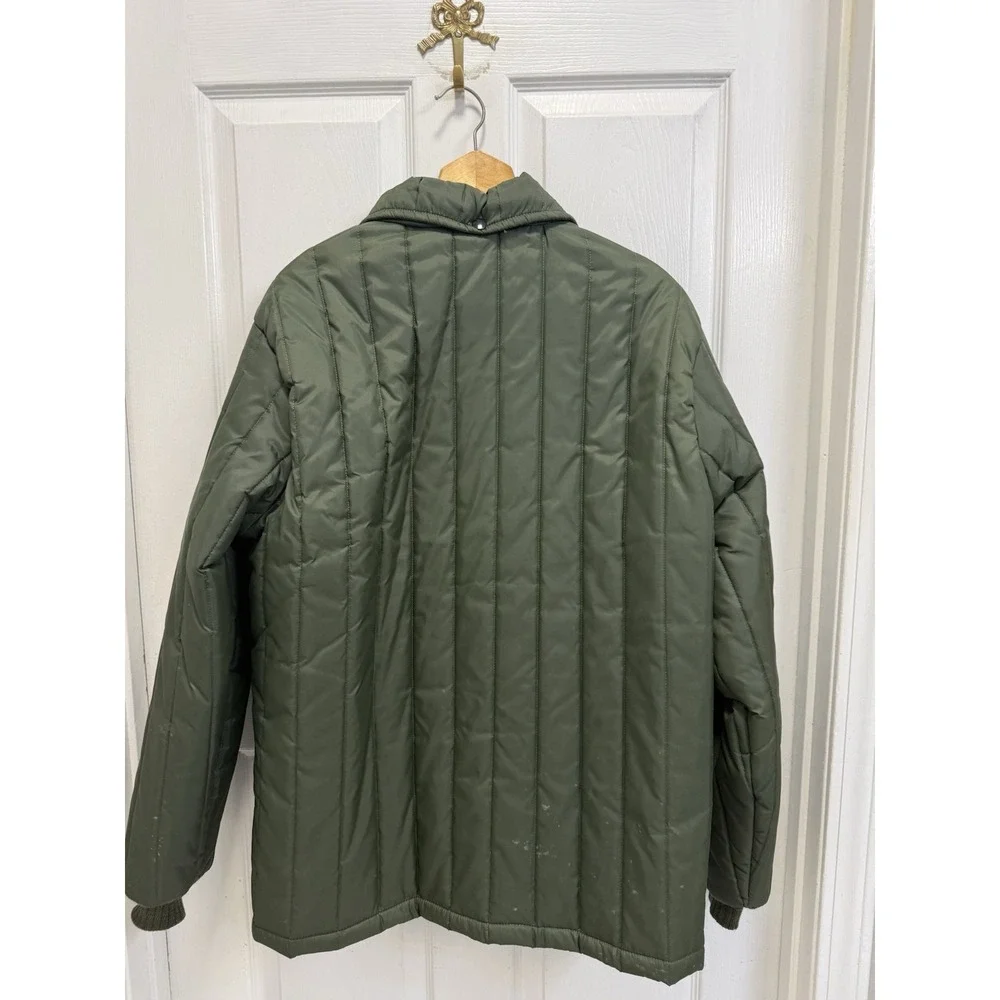 Vintage 70s Sears Coat Mens LT Green Nylon Puffer Work Insulated Workwear Hood